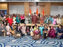 Piyush Goyal celebrating Raksha Bandhan with women refugees from Pakistan under the Citizenship (Amendment) Act.